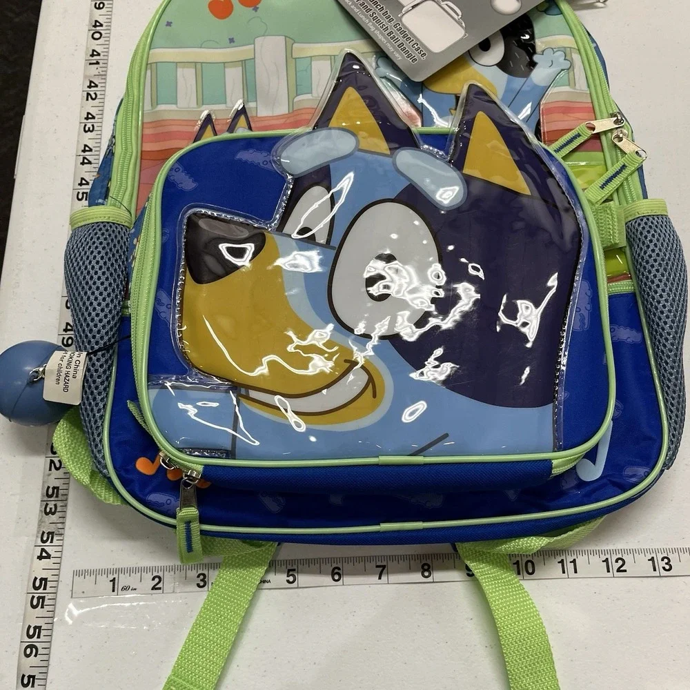 Bluey Character Backpack Set Lunch Bag Gadget Case Squish Ball Dangler School